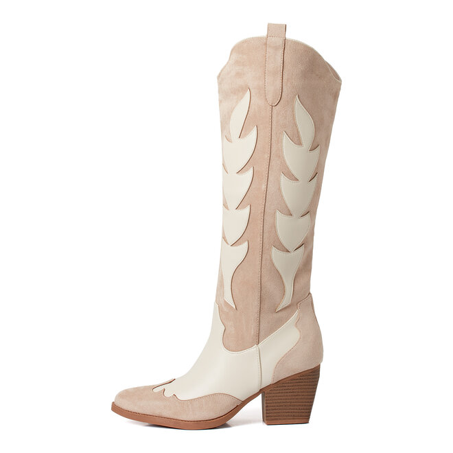 Cowboystiefel Beige Veloursleder Weiß hoch
