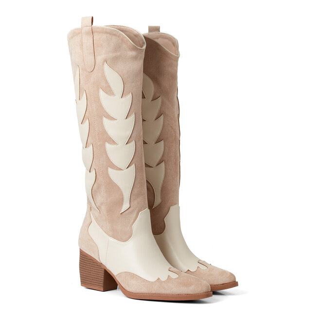 Cowboylaarzen Beige suedine Wit hoog
