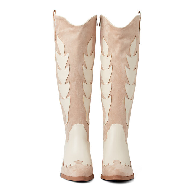 Cowboylaarzen Beige suedine Wit hoog
