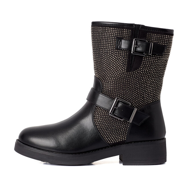 Bikerstiefel Schwarz mit Strassschnallen