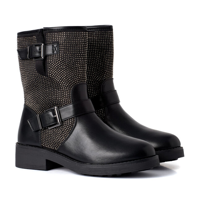 Bikerstiefel Schwarz mit Strassschnallen