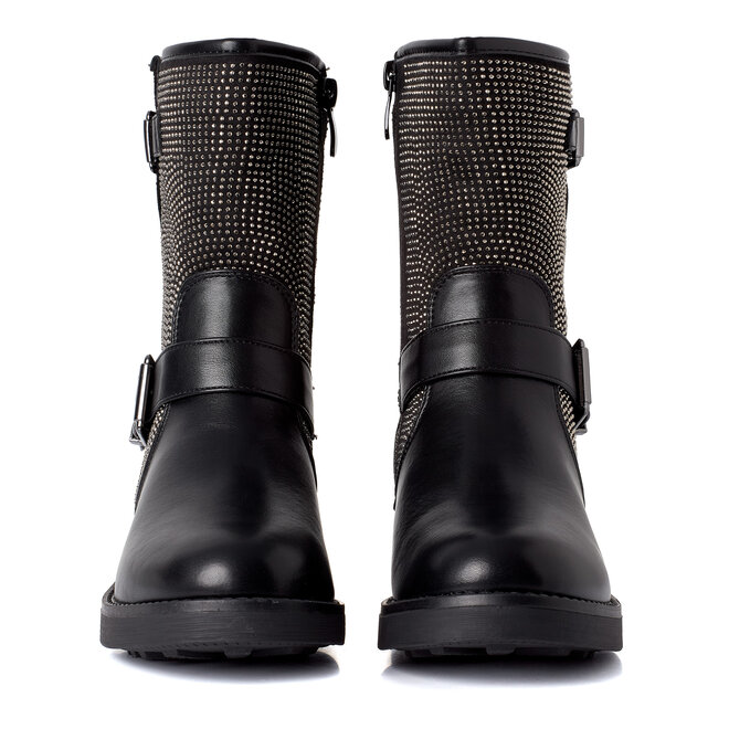 Bikerstiefel Schwarz mit Strassschnallen