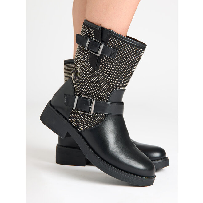 Bikerstiefel Schwarz mit Strassschnallen