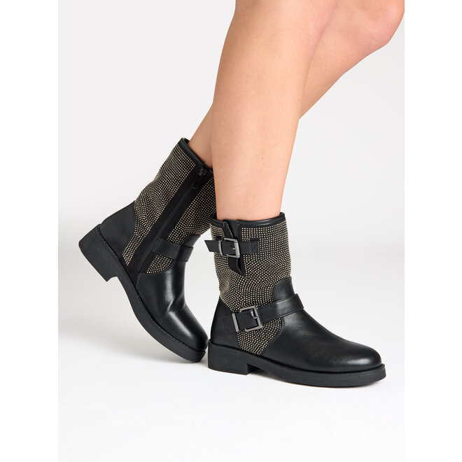 Bikerstiefel Schwarz mit Strassschnallen