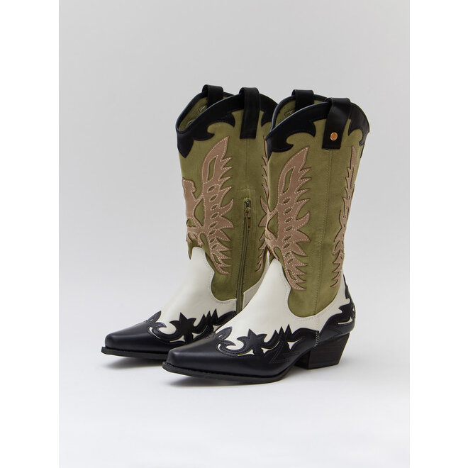 Cowboystiefel Weiß Retro Grün