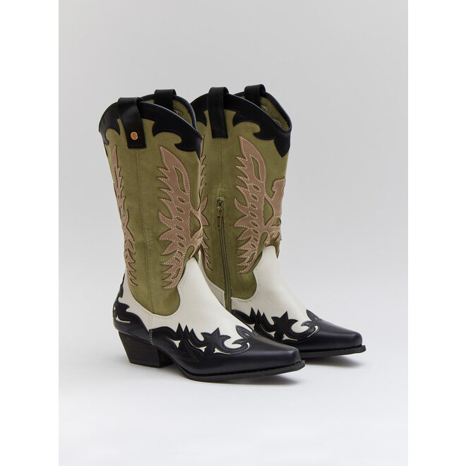 Cowboylaarzen Wit Retro Groen