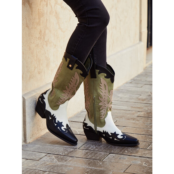 Cowboylaarzen Wit Retro Groen