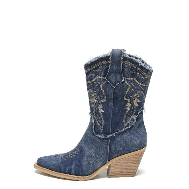 Korte Cowboylaarzen Donker Blauw Denim Washed