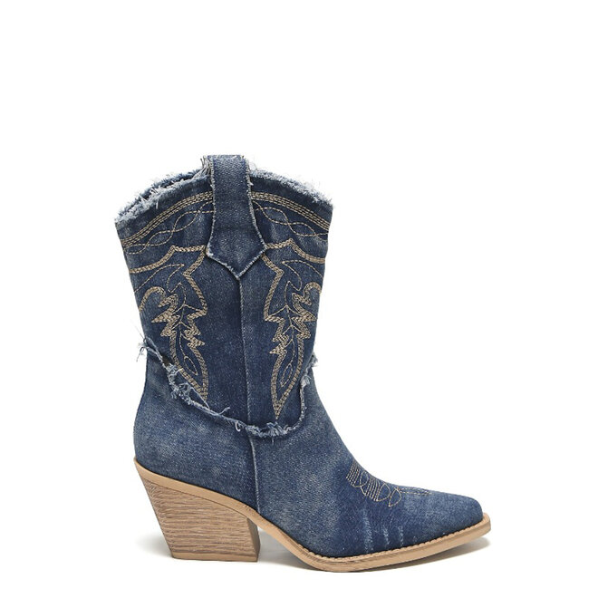 Korte Cowboylaarzen Donker Blauw Denim Washed