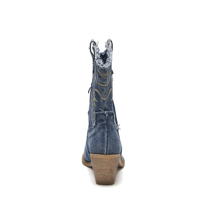 Korte Cowboylaarzen Donker Blauw Denim Washed