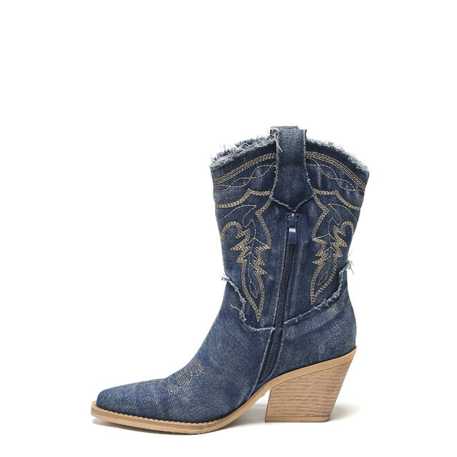 Korte Cowboylaarzen Donker Blauw Denim Washed