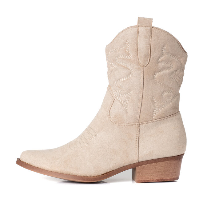Kurze Cowboy-Stiefeletten Beige Veloursleder