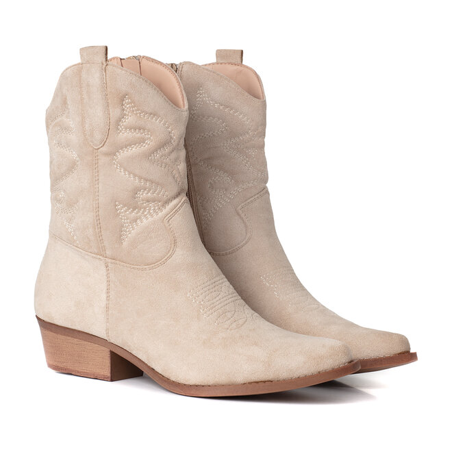 Kurze Cowboy-Stiefeletten Beige Veloursleder