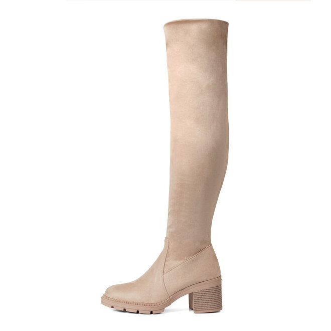 Overknee Stiefel Beige suedine Blockabsatz