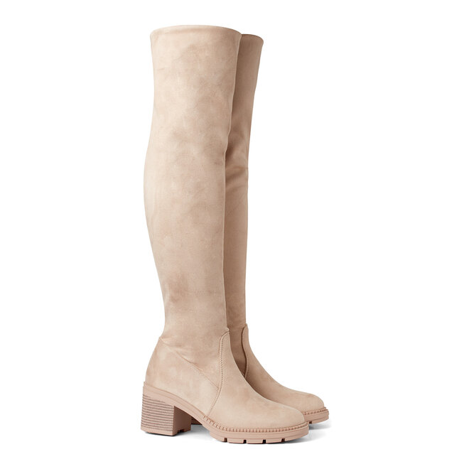 Overkneestiefel Beige aus Veloursleder mit Blockabsatz
