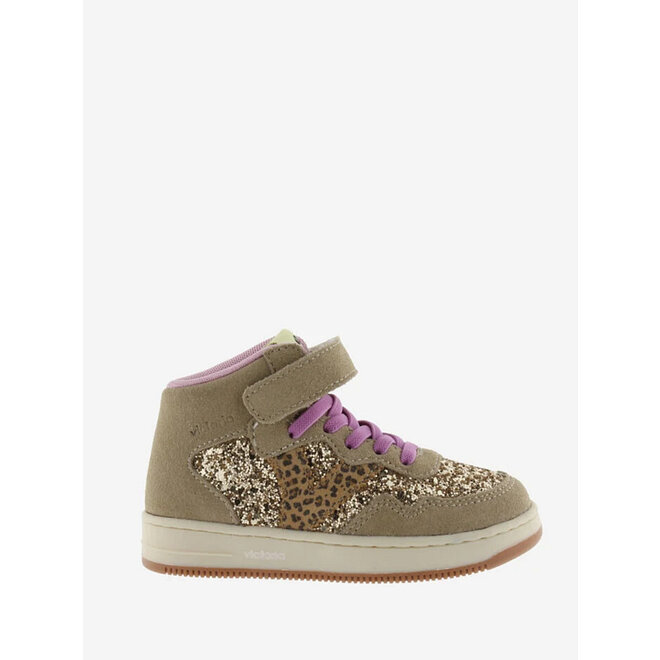 Sneaker Mädchen Beige Klettverschluss Leopard Glitzer