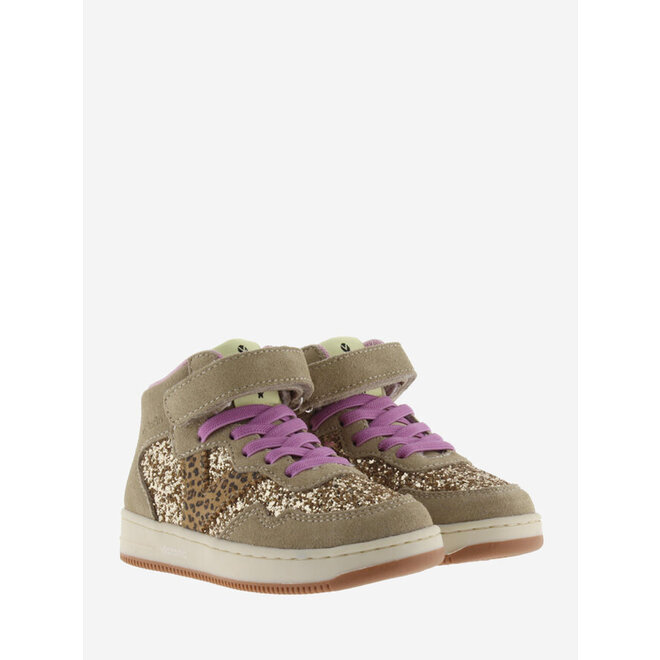 Sneaker Mädchen Beige Klettverschluss Leopard Glitzer