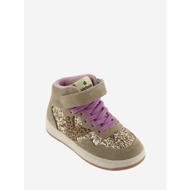 Sneaker Mädchen Beige Klettverschluss Leopard Glitzer