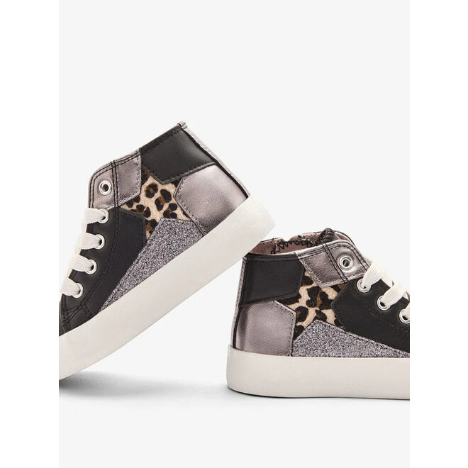 Hohe Sneaker Mädchen Schwarz Star Leopard