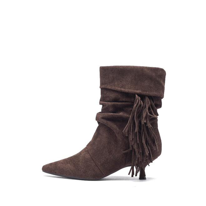 Stiefeletten Braun Suedine Fransen