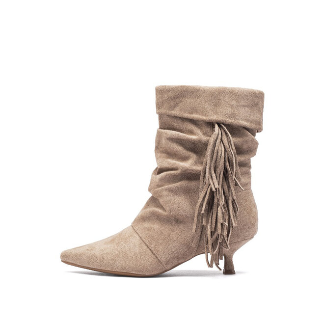 Stiefeletten Khaki Suedine Fransen
