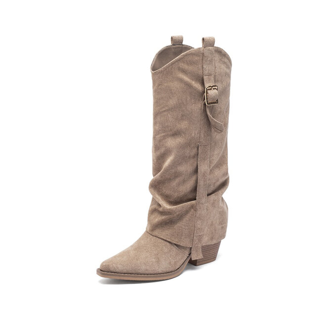 Cowboylaarzen Khaki Suedine Flap met Gesp