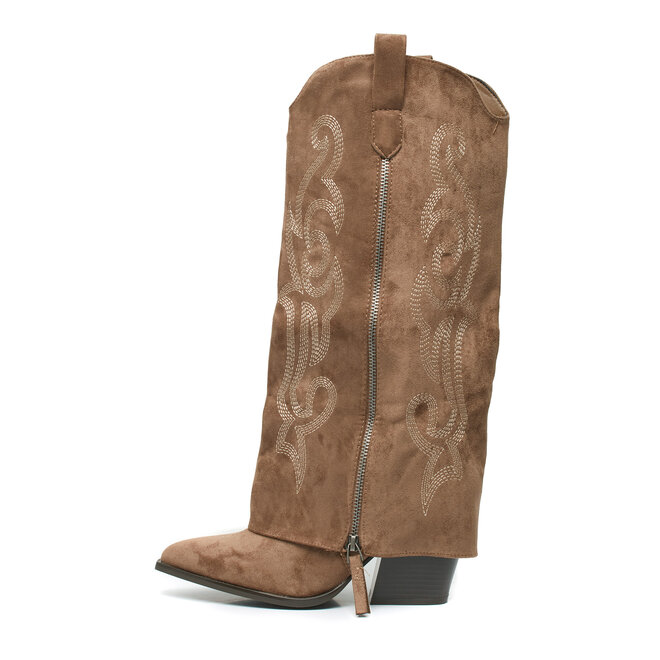 Hohe Cowboystiefel Khaki Nähte Klappe Reißverschluß
