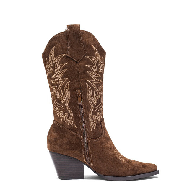 Cowboystiefel Braun aus Velours mit beigen Nähten