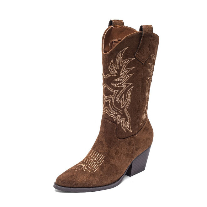 Cowboystiefel Braun aus Velours mit beigen Nähten