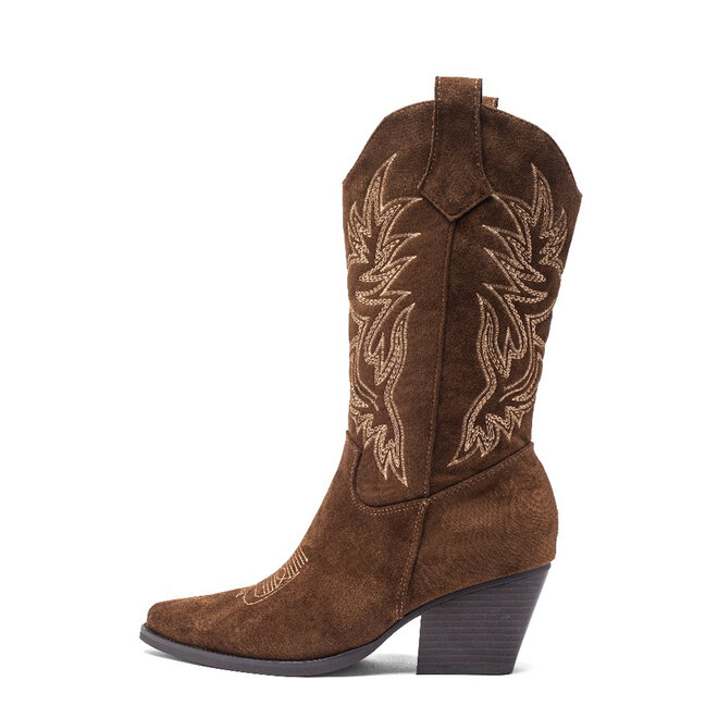 Cowboystiefel Braun aus Velours mit beigen Nähten