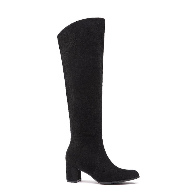 Hohe Stiefel Schwarz aus Velours mit Blockabsatz