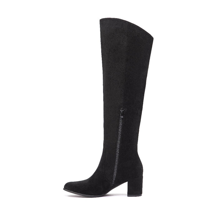 Hohe Stiefel Schwarz aus Velours mit Blockabsatz