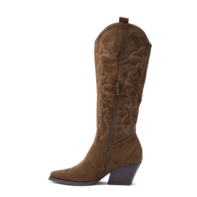Hohe Cowboystiefel Braun aus Velours mit Nähten