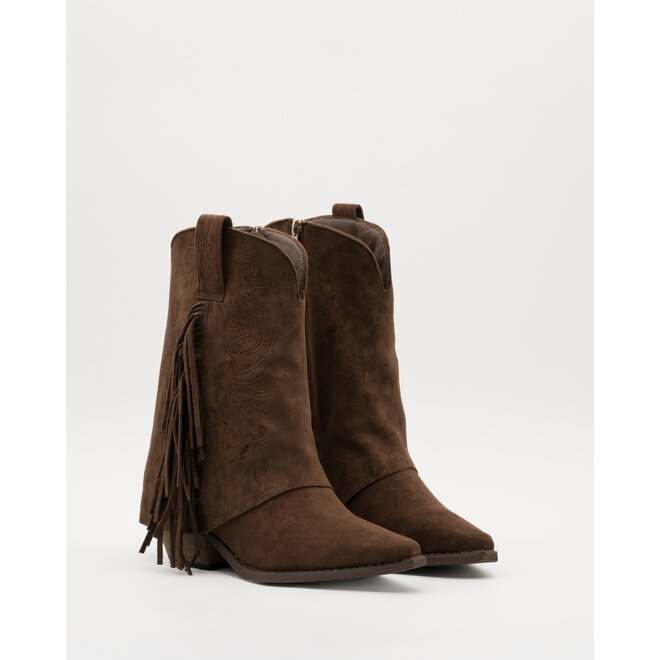 Cowboystiefel Braun aus Velours mit Fransen und Nähten