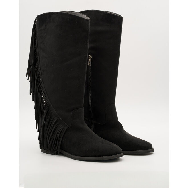 Westernstiefel Schwarz aus Velours mit Fransen