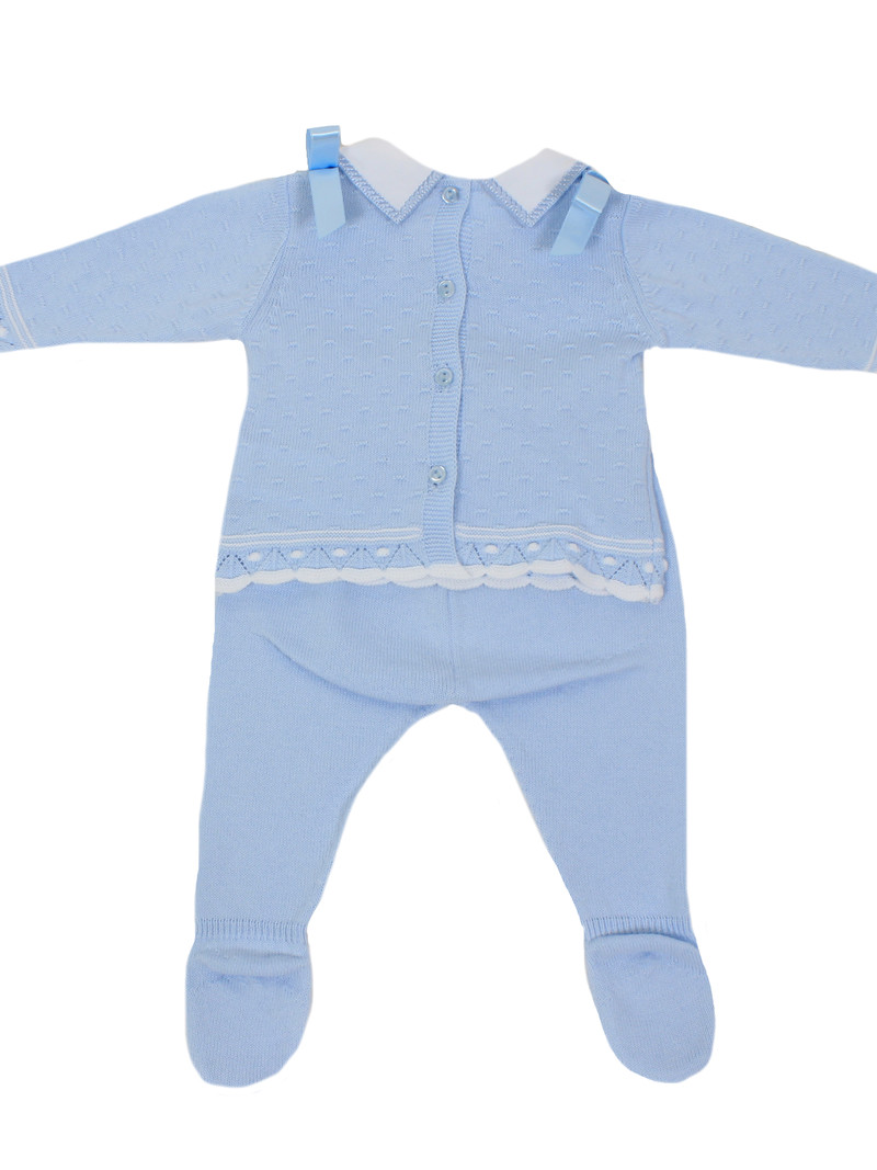 Boxpakje blauw wit kraagje