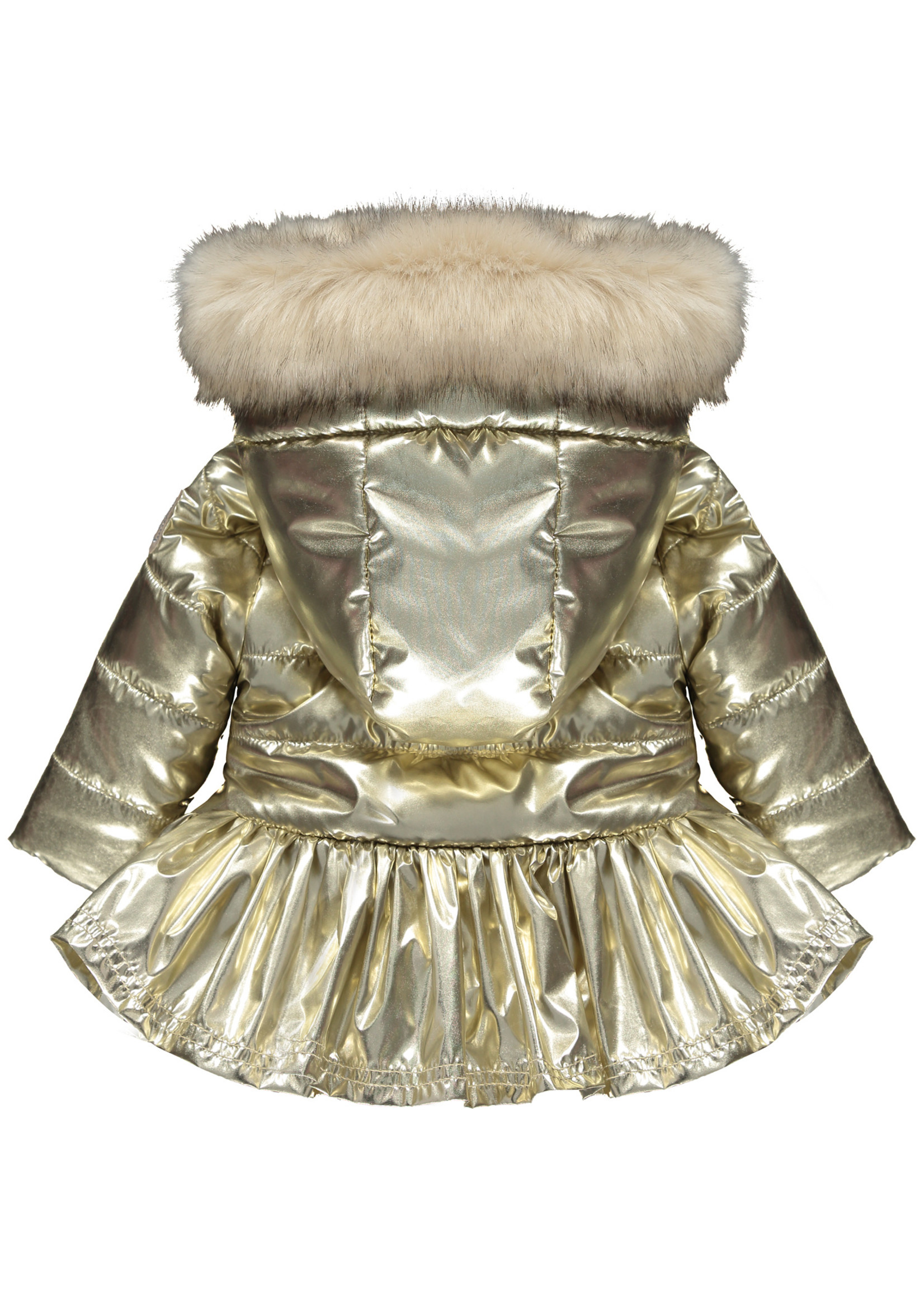 Little Adee Little Adee BARNEY Bow faux fur trim jacket gold