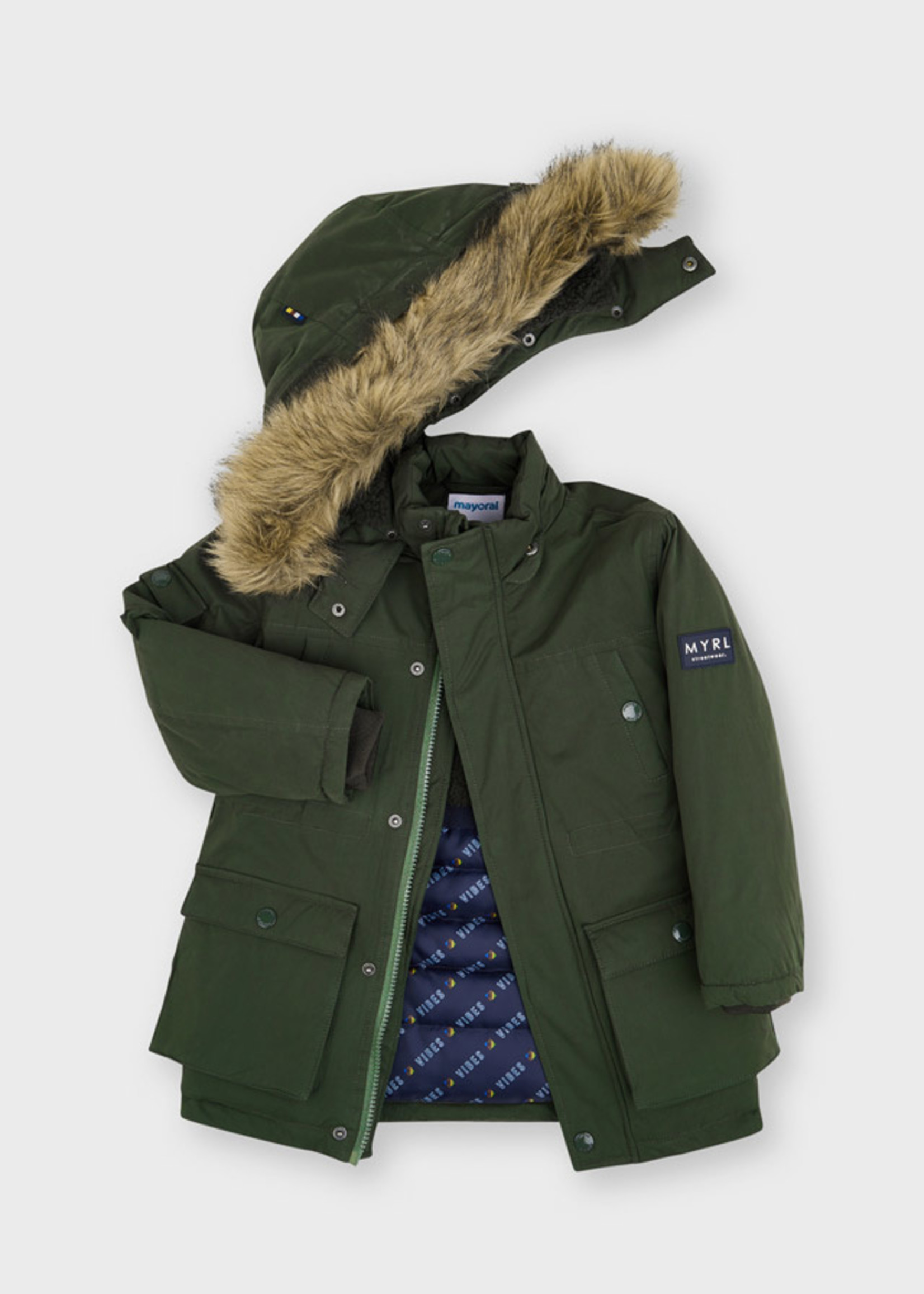 Mayoral Mayoral faux fur hooded parka coat dill