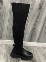 Dames Ribbed overknee boot black