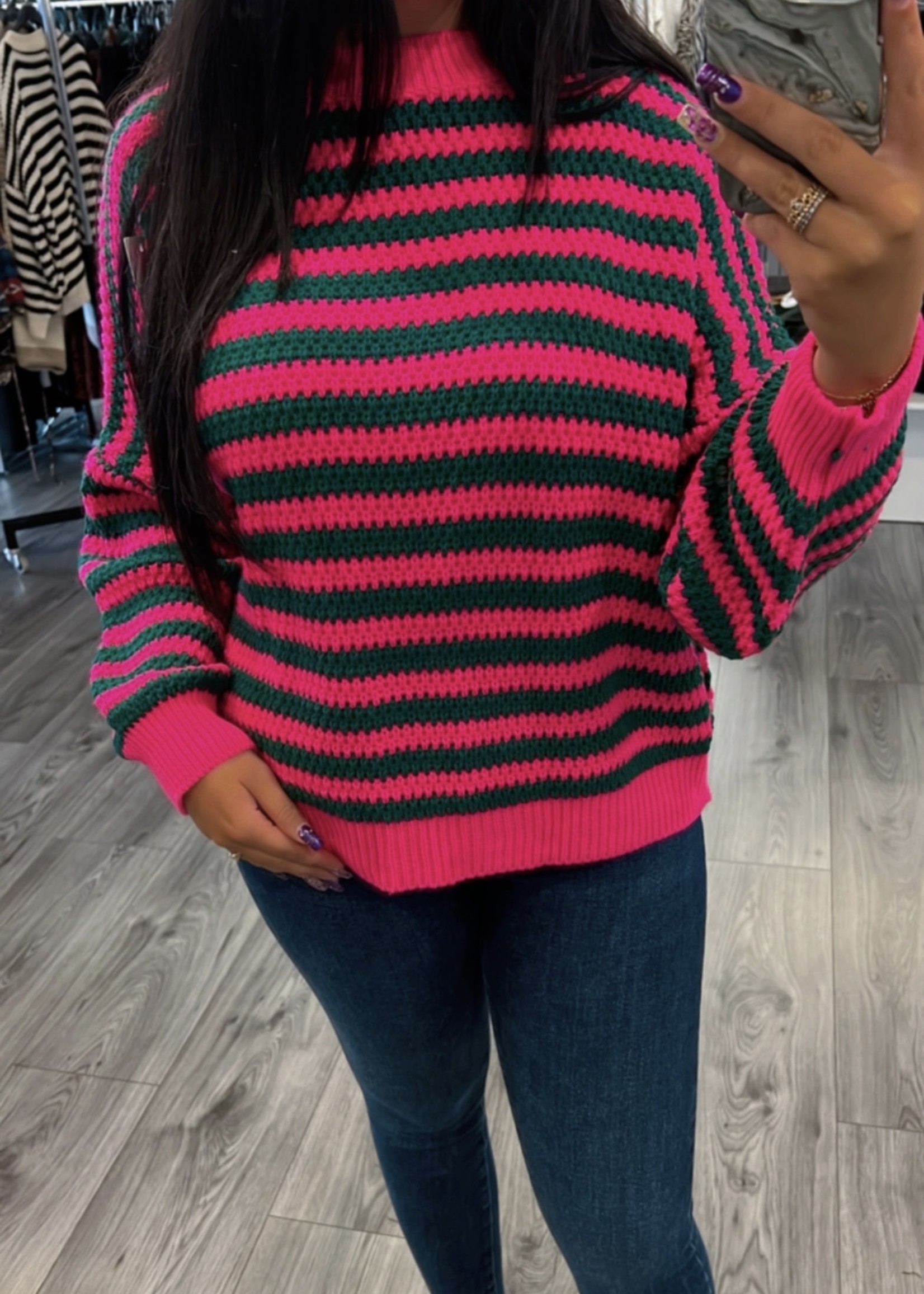 Dames Striped sweater pink/green