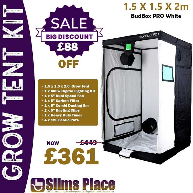 Grow Tent Kit BudBox PRO White Tent Kit 1.5 x 1.5 x 2m