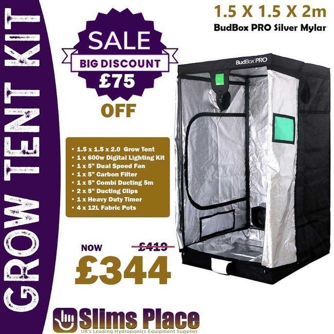 Grow Tent Kit BudBox PRO Silver Mylar Grow Tent Kit 1.5 x 1.5 x 2m