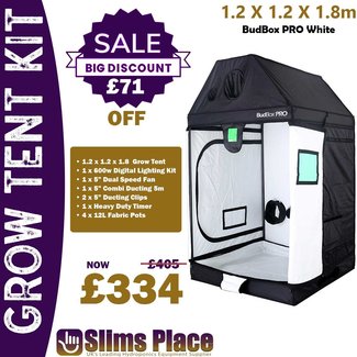 Grow Tent Kit BudBox PRO White 1.2 x 1.2 x 1.8m Kit WO Filter