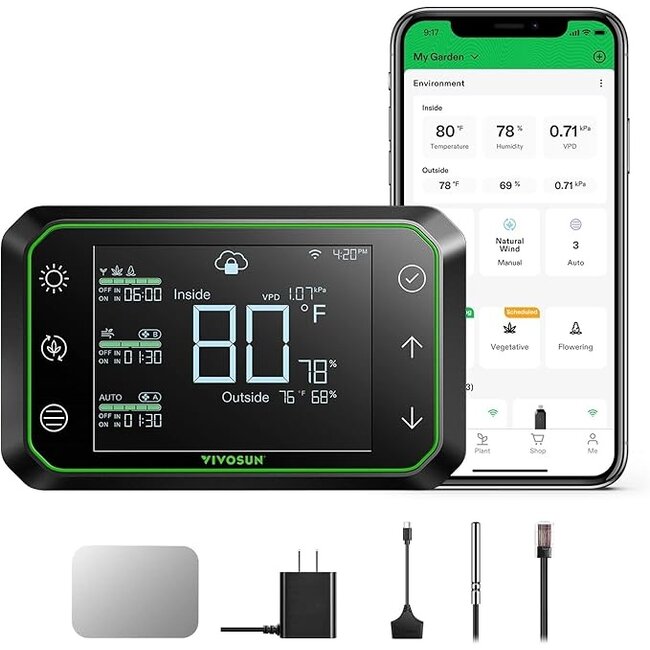 VIVOSUN GrowHub E42A Controller, Smart Environmental WiFi-Controller with Temperature, Humidity, Timer, Cycle, Schedule Controls, for Grow Tent Cooling Ventilation Lighting