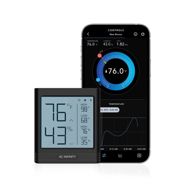 AC Infinity Smart Thermo-Hygrometer With Data App, Integrated Sensor Probe
