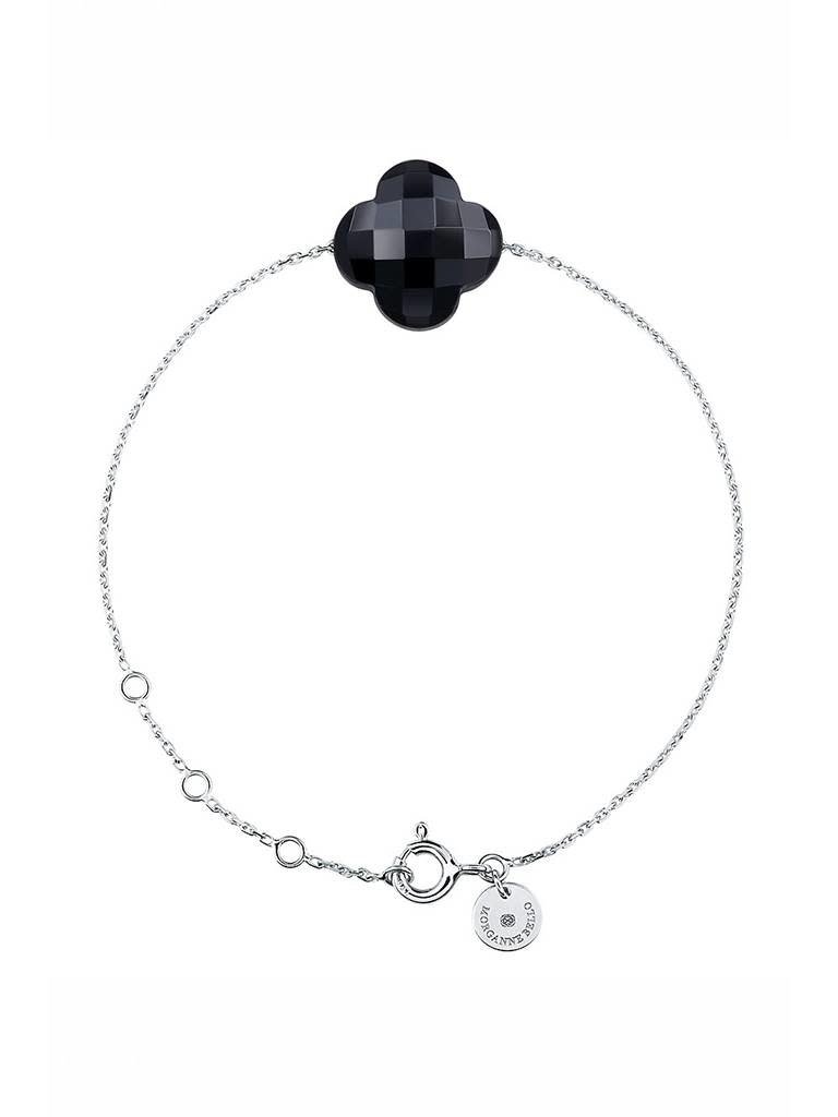 Morganne Bello Morganne Bello 1012WB1B115  klaver armband met onyx steen witgoud