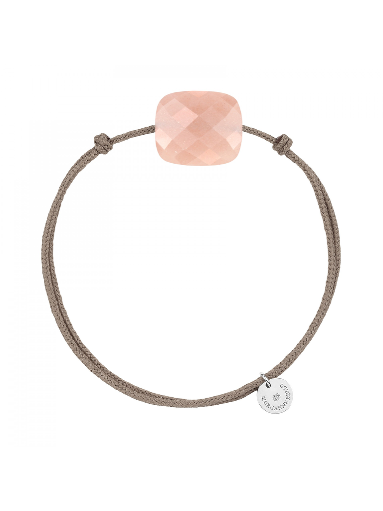 Morganne Bello Morganne Bello cord bracelet with Moonstone peach cushion stone light pink