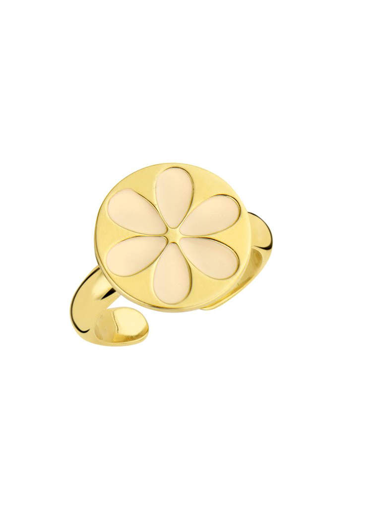 Souvenirs de Pomme Souvenirs de Pomme Enamel flower ring nude goud