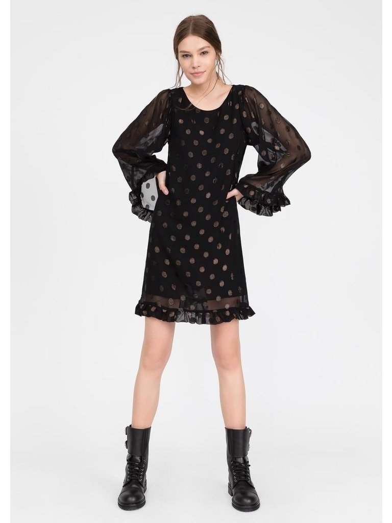 Semicouture Semicouture midi dress with wide sleeves flounces and dot details black