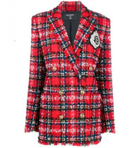 Balmain Balmain tweed blazer met double-breasted knopen en logo rood